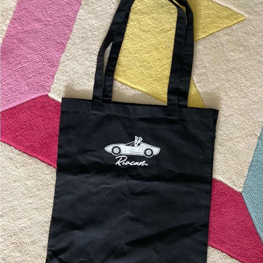 Black Riocam Handle Brand Cotton Canvas Totebag Sports Car Legs Auto Enthusiast